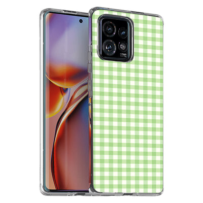 Pale Green Grid Print Slim Cover For Motorola   (Edge,One 5G,Ace,UW,X40,30), Print in USA