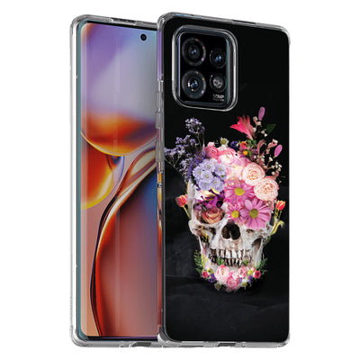 Flower Skull Print Slim Cover For Motorola   (Edge,One 5G,Ace,UW,X40,30), Print in USA