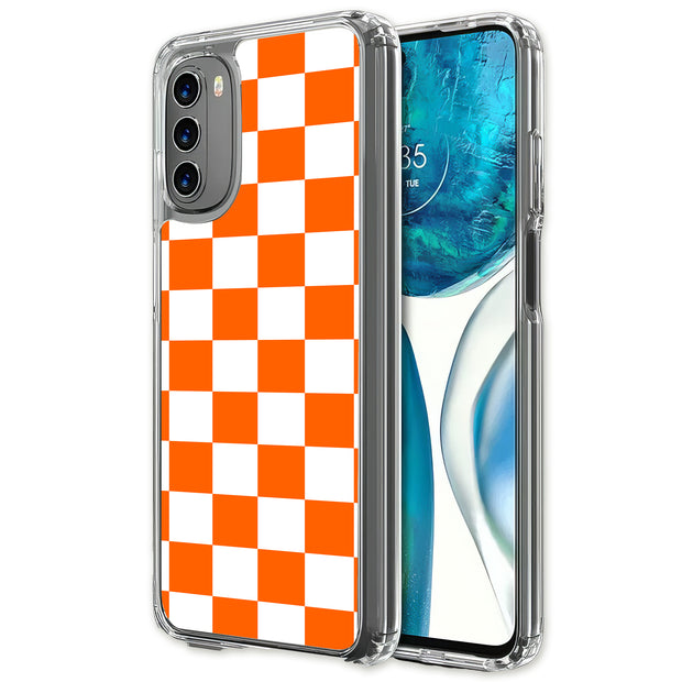 Orange Checker Print Slim Cover For Motorola Moto G (Power, Stylus, Play, 5G), Print in USA