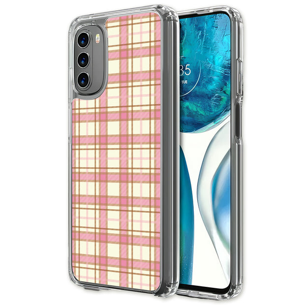 Pink Plaid Line Print Slim Cover For Motorola Moto G (Power, Stylus, Play, 5G), Print in USA