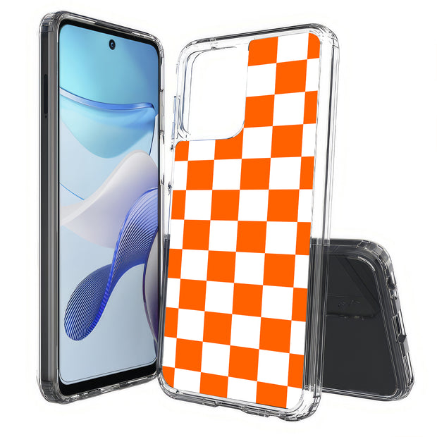 Orange Checker Print Slim Cover For Motorola Moto G (Power, Stylus, Play, 5G), Print in USA