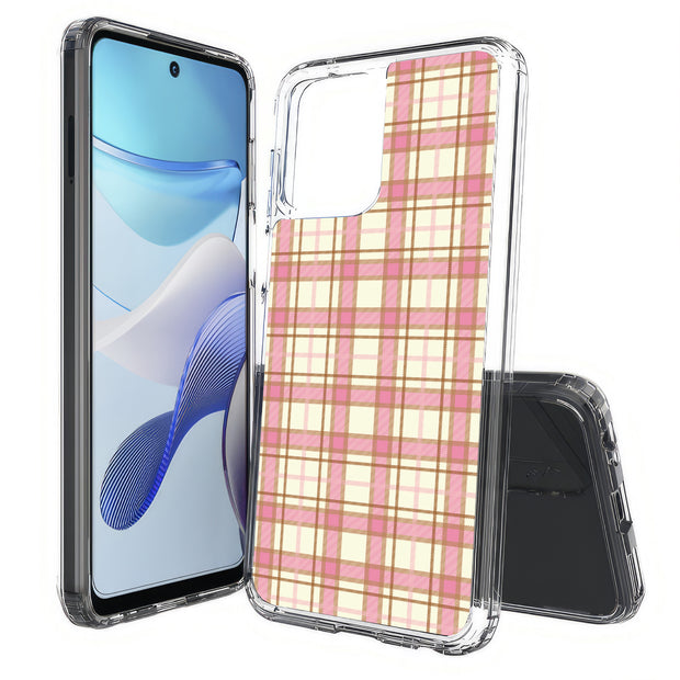 Pink Plaid Line Print Slim Cover For Motorola Moto G (Power, Stylus, Play, 5G), Print in USA