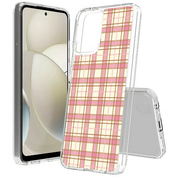 Pink Plaid Line Print Slim Cover For Motorola Moto G (Power, Stylus, Play, 5G), Print in USA