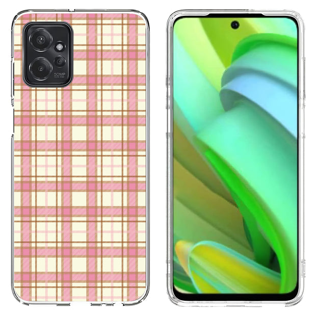 Pink Plaid Line Print Slim Cover For Motorola Moto G (Power, Stylus, Play, 5G), Print in USA