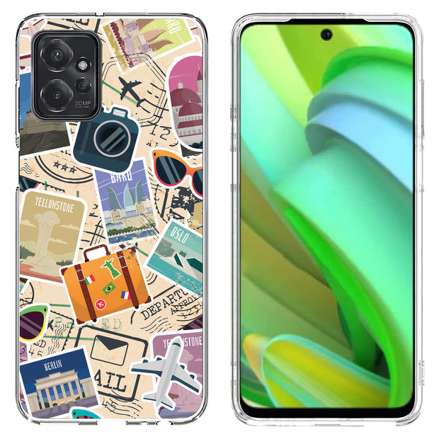 Travel Sticker Print Slim Cover For Motorola Moto G (Power, Stylus, Play, 5G), Print in USA