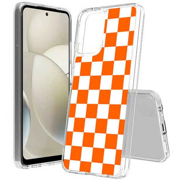 Orange Checker Print Slim Cover For Motorola Moto G (Power, Stylus, Play, 5G), Print in USA