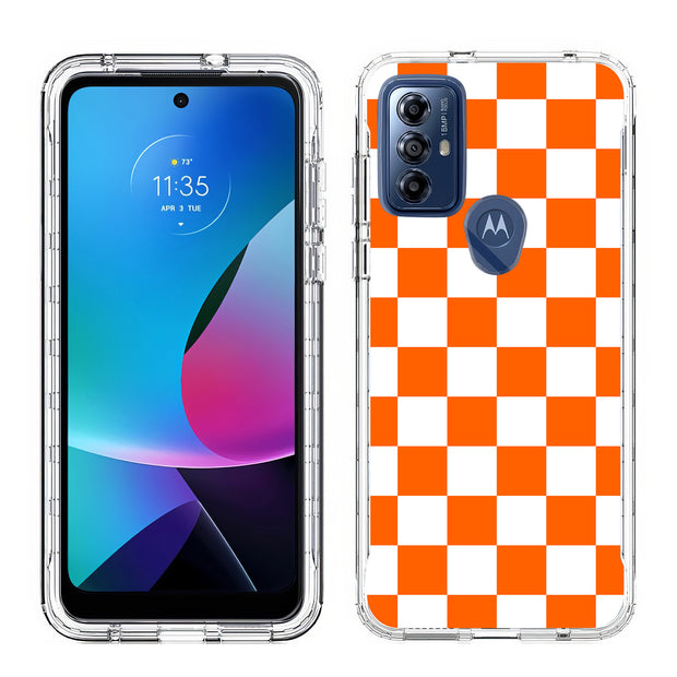 Orange Checker Print Slim Cover For Motorola Moto G (Power, Stylus, Play, 5G), Print in USA