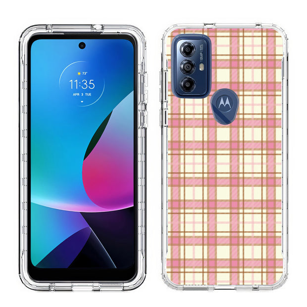 Pink Plaid Line Print Slim Cover For Motorola Moto G (Power, Stylus, Play, 5G), Print in USA