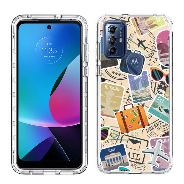 Travel Sticker Print Slim Cover For Motorola Moto G (Power, Stylus, Play, 5G), Print in USA