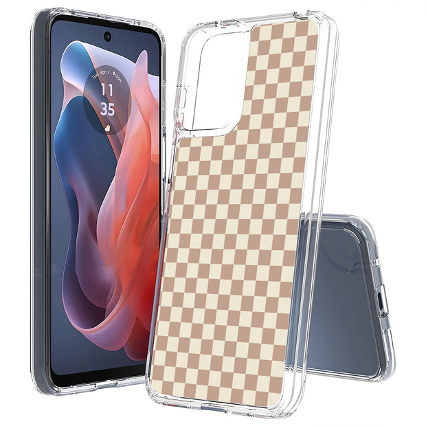 Beige Gingham Print Slim Cover For Motorola Moto G (Power, Stylus, Play, 5G), Print in USA