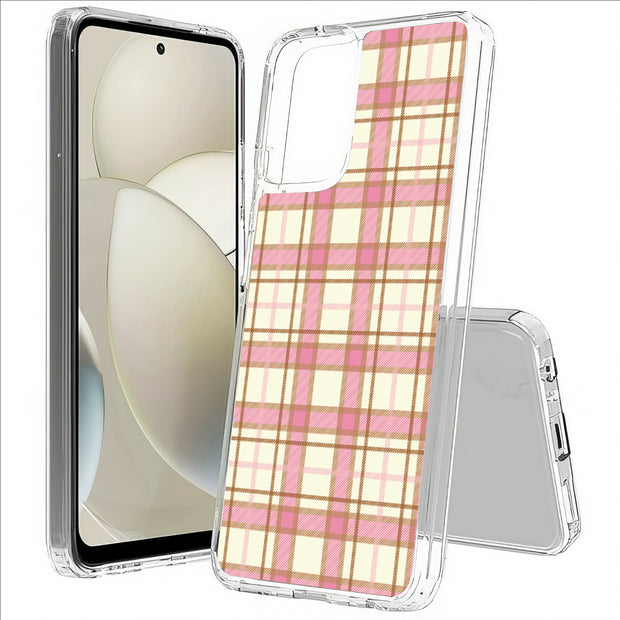 Pink Plaid Line Print Slim Cover For Motorola Moto G (Power, Stylus, Play, 5G), Print in USA