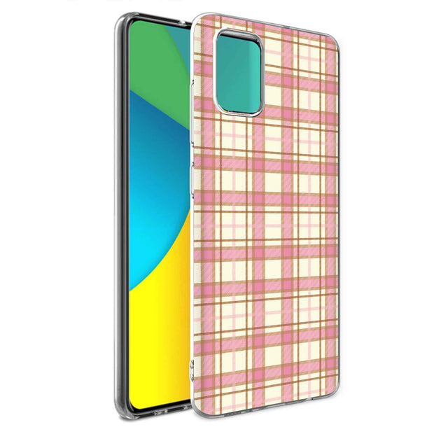 Pink Plaid Line Print Slim Cover For Samsung Galaxy A (A42, A35, A25, A15, A11, A03S), Print in USA