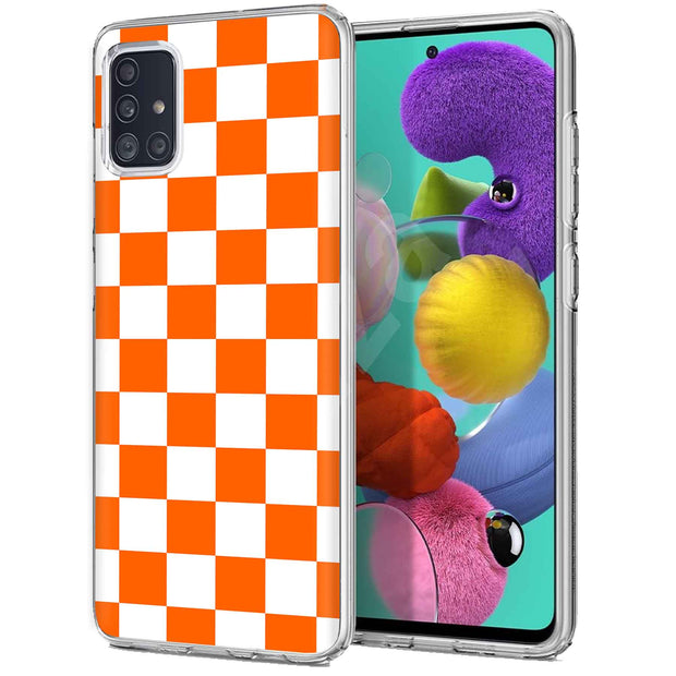 Orange Checker Print Slim Cover For Samsung Galaxy A (A42, A35, A25, A15, A11, A03S), Print in USA