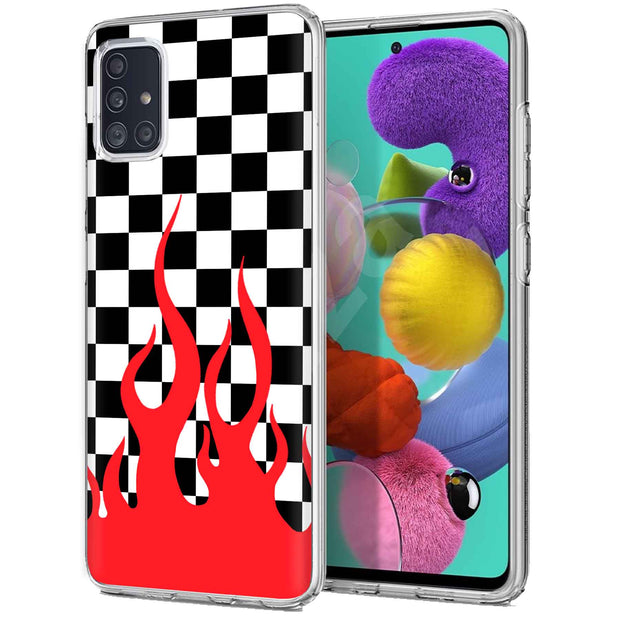 Checkers Flame Print Slim Cover For Samsung Galaxy A (A42, A35, A25, A15, A11, A03S), Print in USA