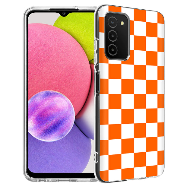 Orange Checker Print Slim Cover For Samsung Galaxy A (A42, A35, A25, A15, A11, A03S), Print in USA