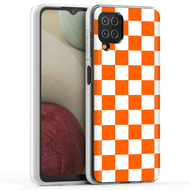 Orange Checker Print Slim Cover For Samsung Galaxy A (A42, A35, A25, A15, A11, A03S), Print in USA