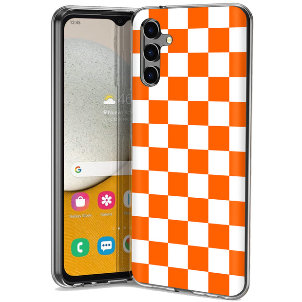 Orange Checker Print Slim Cover For Samsung Galaxy A (A42, A35, A25, A15, A11, A03S), Print in USA