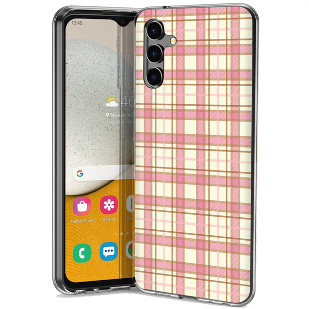 Pink Plaid Line Print Slim Cover For Samsung Galaxy A (A42, A35, A25, A15, A11, A03S), Print in USA