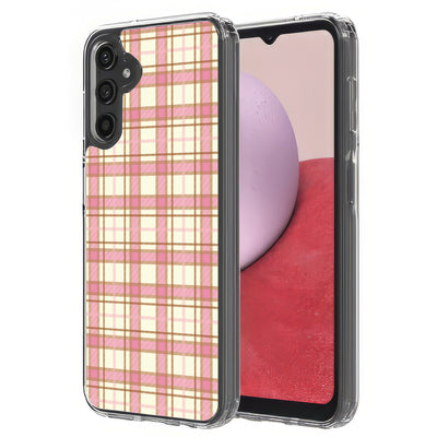 Pink Plaid Line Print Slim Cover For Samsung Galaxy A (A42, A35, A25, A15, A11, A03S), Print in USA