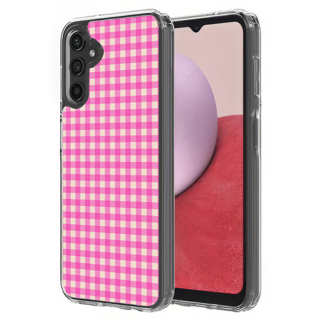 Pink Gingham Print Slim Cover For Samsung Galaxy A (A42, A35, A25, A15, A11, A03S), Print in USA