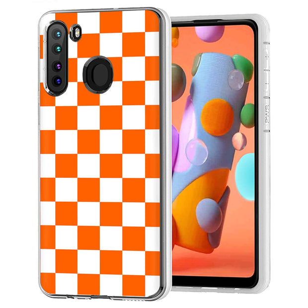 Orange Checker Print Slim Cover For Samsung Galaxy A (A42, A35, A25, A15, A11, A03S), Print in USA