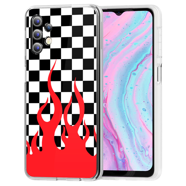 Checkers Flame Print Slim Cover For Samsung Galaxy A (A42, A35, A25, A15, A11, A03S), Print in USA