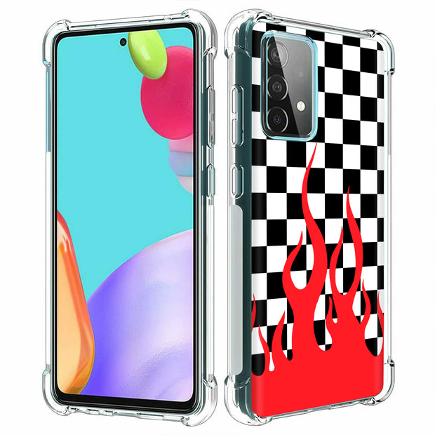 Checkers Flame Print Slim Cover For Samsung Galaxy A (A42, A35, A25, A15, A11, A03S), Print in USA