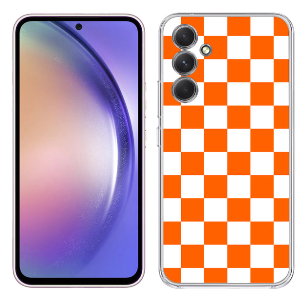 Orange Checker Print Slim Cover For Samsung Galaxy A (A42, A35, A25, A15, A11, A03S), Print in USA