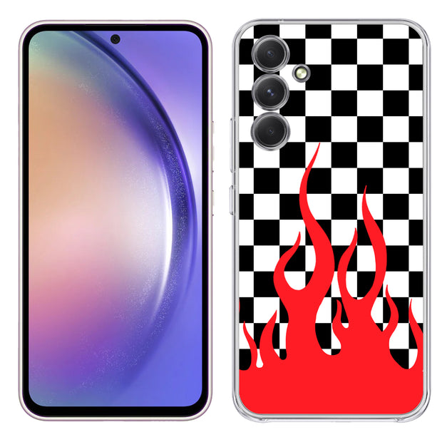 Checkers Flame Print Slim Cover For Samsung Galaxy A (A42, A35, A25, A15, A11, A03S), Print in USA