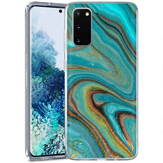 Gold Blu Marble Print Slim Cover For Samsung Galaxy S (S24, S23, S22, S21 / Plus, FE, Ultra), Print in USA