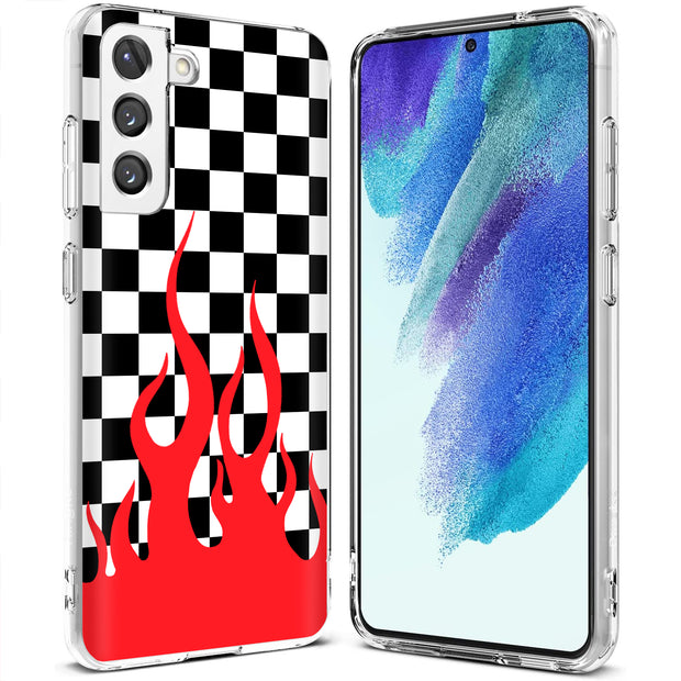 Checkers Flame Print Slim Cover For Samsung Galaxy S (S24, S23, S22, S21 / Plus, FE, Ultra), Print in USA