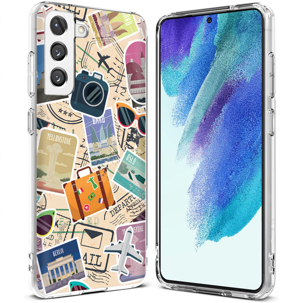 Travel Sticker Print Slim Cover For Samsung Galaxy S (S24, S23, S22, S21 / Plus, FE, Ultra), Print in USA