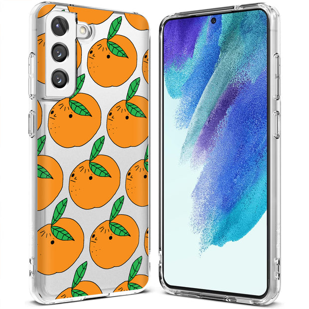 Orange Fruit Print Slim Cover For Samsung Galaxy S (S24, S23, S22, S21 / Plus, FE, Ultra), Print in USA