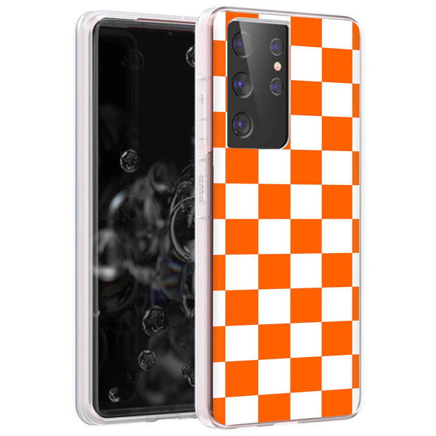 Orange Checker Print Slim Cover For Samsung Galaxy S (S24, S23, S22, S21 / Plus, FE, Ultra), Print in USA