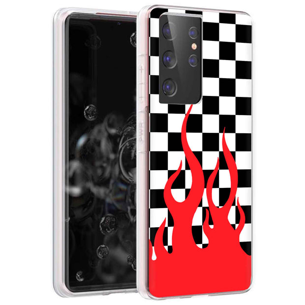 Checkers Flame Print Slim Cover For Samsung Galaxy S (S24, S23, S22, S21 / Plus, FE, Ultra), Print in USA