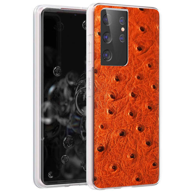 Orange Ostrich Print Slim Cover For Samsung Galaxy S (S24, S23, S22, S21 / Plus, FE, Ultra), Print in USA