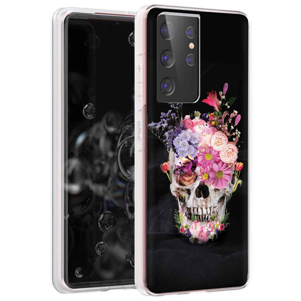 Flower Skull Print Slim Cover For Samsung Galaxy S (S24, S23, S22, S21 / Plus, FE, Ultra), Print in USA