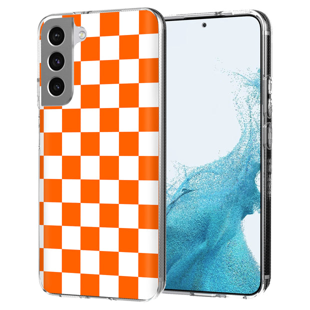 Orange Checker Print Slim Cover For Samsung Galaxy S (S24, S23, S22, S21 / Plus, FE, Ultra), Print in USA