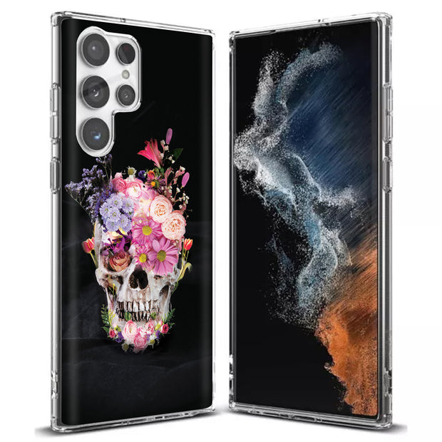 Flower Skull Print Slim Cover For Samsung Galaxy S (S24, S23, S22, S21 / Plus, FE, Ultra), Print in USA