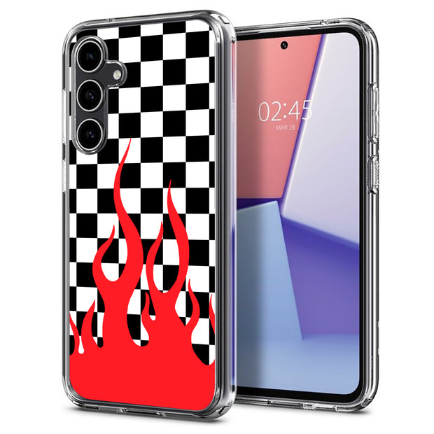 Checkers Flame Print Slim Cover For Samsung Galaxy S (S24, S23, S22, S21 / Plus, FE, Ultra), Print in USA