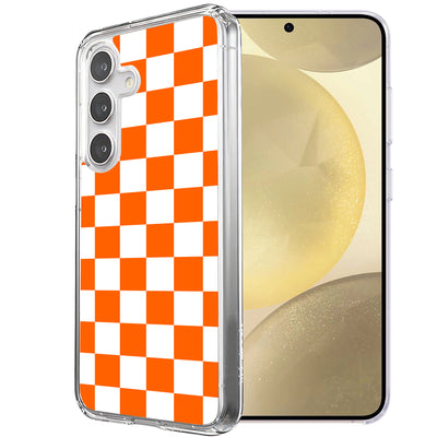 Orange Checker Print Slim Cover For Samsung Galaxy S (S24,S23,S22,S21/Plus,FE,Ultra), Print in USA