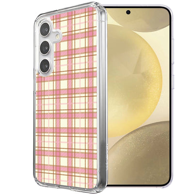 Pink Plaid Line Print Slim Cover For Samsung Galaxy S (S24,S23,S22,S21/Plus,FE,Ultra), Print in USA