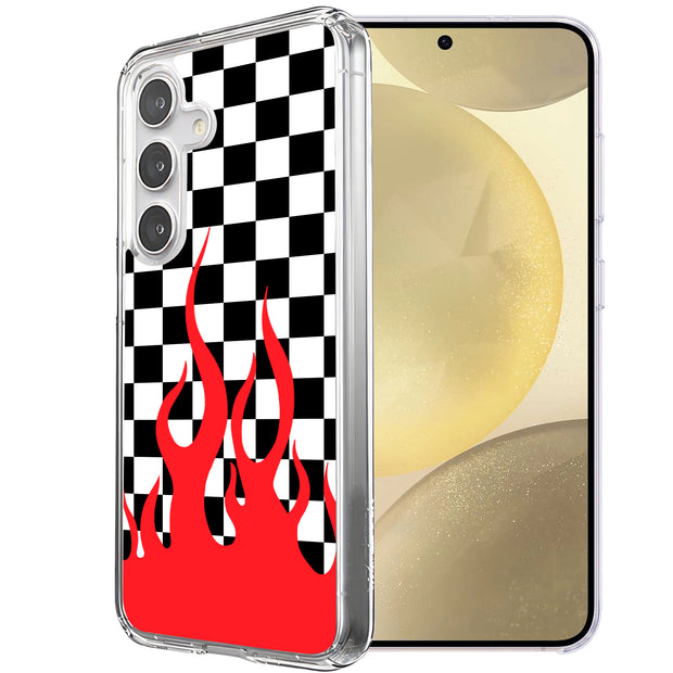 Checkers Flame Print Slim Cover For Samsung Galaxy S (S24,S23,S22,S21/Plus,FE,Ultra), Print in USA