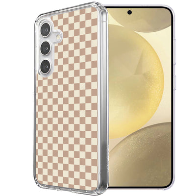 Beige Gingham Print Slim Cover For Samsung Galaxy S (S24,S23,S22,S21/Plus,FE,Ultra), Print in USA