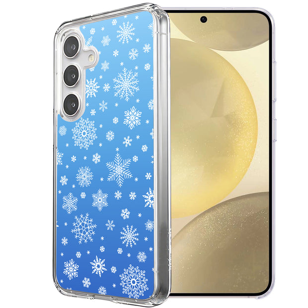 Blue Snowflakes Print Slim Cover For Samsung Galaxy S (S24,S23,S22,S21/Plus,FE,Ultra), Print in USA