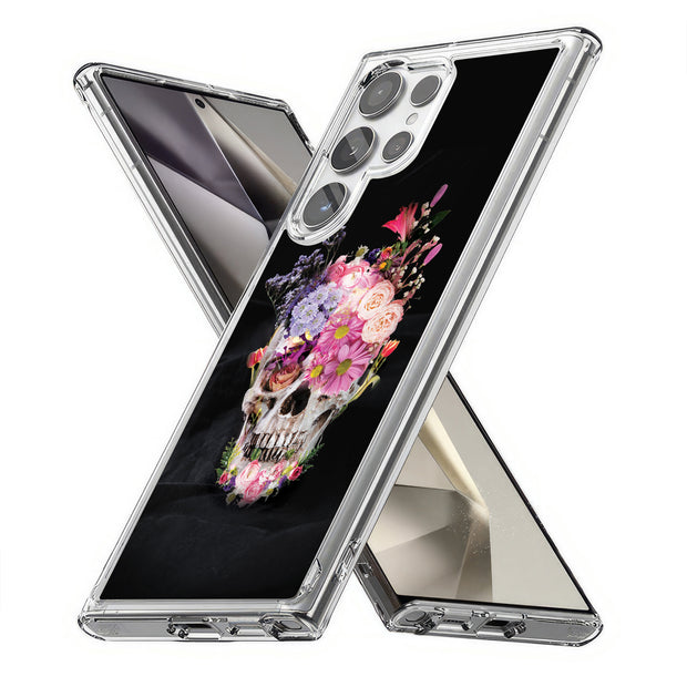 Flower Skull Print Slim Cover For Samsung Galaxy S (S24, S23, S22, S21 / Plus, FE, Ultra), Print in USA