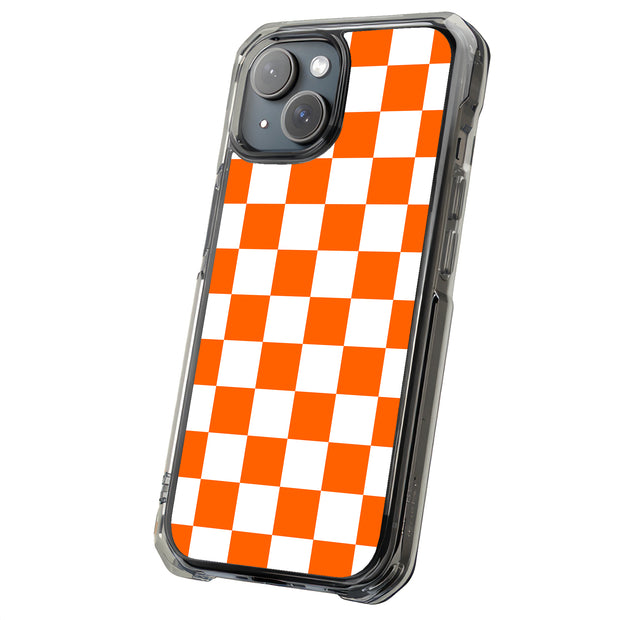 Orange Checker Tough Cases For Apple iPhone (17, 16, 15, 14, 13, 12, 11, X, SE, 8, 7/ Air, Plus, Pro, Max, Mini, XR, XS), Print in USA