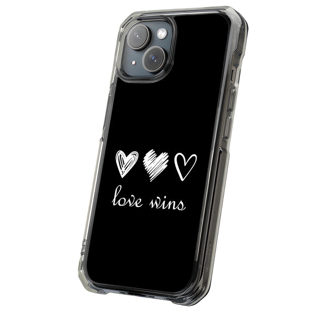 Love Wins Black Tough Cases For Apple iPhone (17, 16, 15, 14, 13, 12, 11, X, SE, 8, 7/ Air, Plus, Pro, Max, Mini, XR, XS), Print in USA