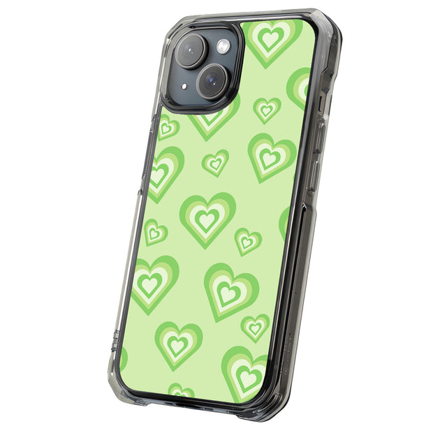 Green Hearts Tough Cases For Apple iPhone (17, 16, 15, 14, 13, 12, 11, X, SE, 8, 7/ Air, Plus, Pro, Max, Mini, XR, XS), Print in USA