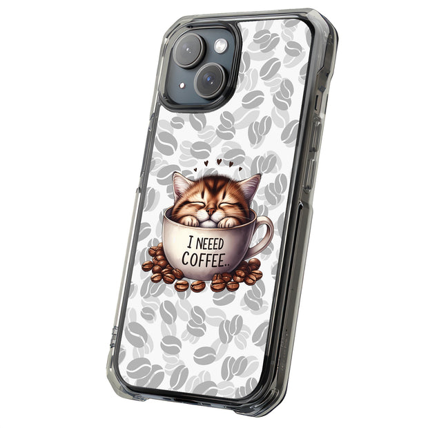 Need Coffee Cat Tough Cases For Apple iPhone (17, 16, 15, 14, 13, 12, 11, X, SE, 8, 7/ Air, Plus, Pro, Max, Mini, XR, XS), Print in USA